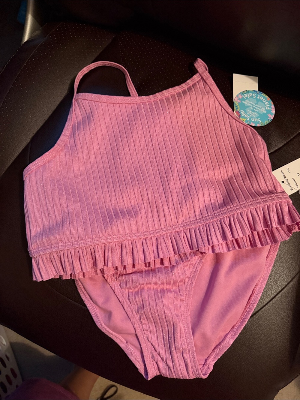 Ribbed Pink Two-Piece Tankini Set